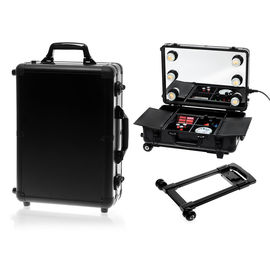 Black Studio Makeup Case With Lights And Mirror , Large Cosmetic Case
